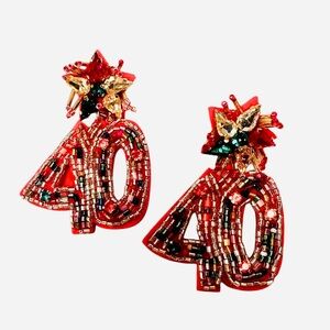 40th Beaded Birthday Dangle Earrings Statement Earrings Pink Sparkling NWT